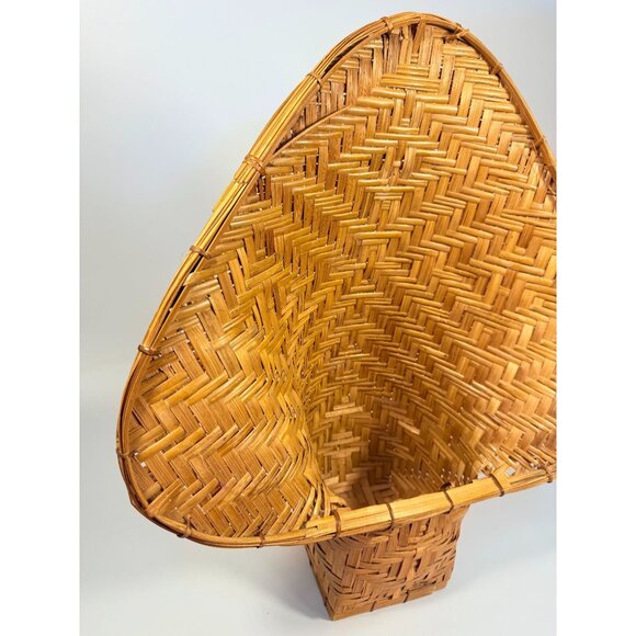 Wicker Rattan Basket Planter Pot Fan Back Spade Hand Woven Retro Boho Mid Centur - Picture 7 of 16